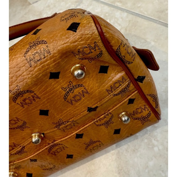 VTG MCM Cognac Monogram Visetos Boston Bag Coated Canvas Small Purse - Picture 10 of 16